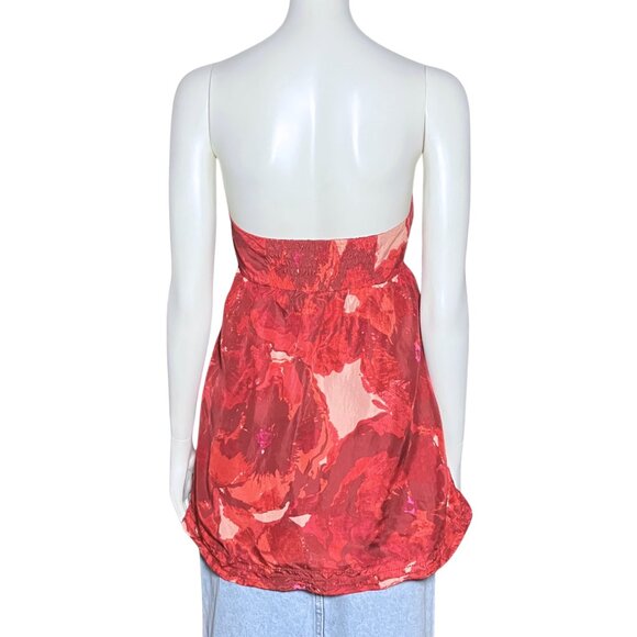 100% Silk Y2K Banana Republic Red Floral Babydoll Strapless Top S/M Sz8 Romantic - Picture 4 of 9